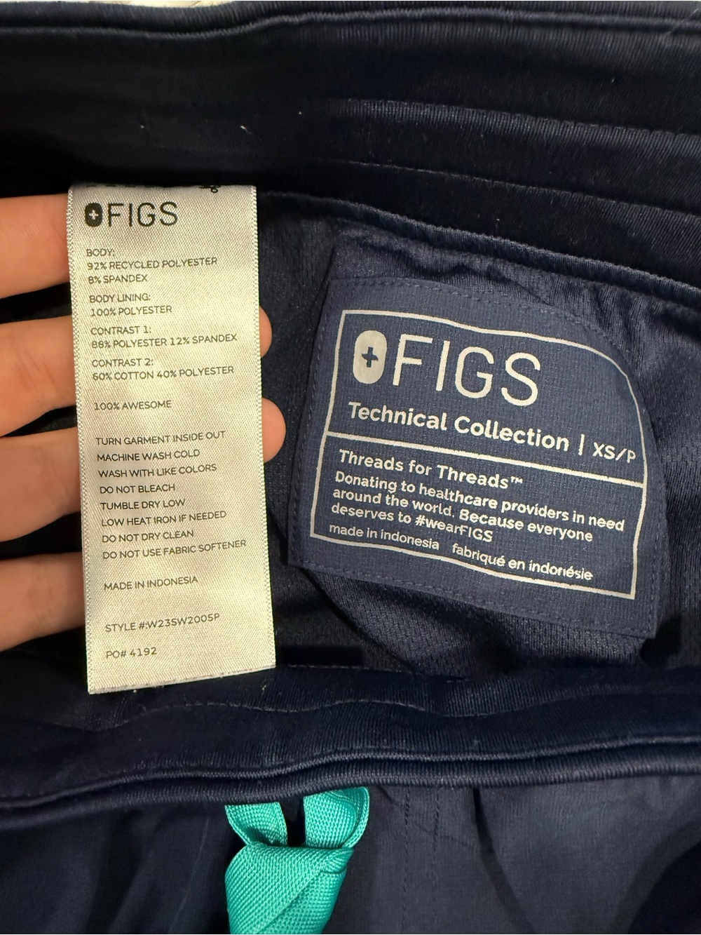 Figs Navy Joggers with Teal Drawcord - Picture 6 of 6